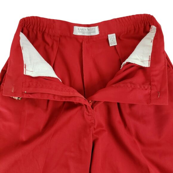 Vtg Karen Scott Size 8 PETITE Red Pleated High Waist Cuffed Mom Shorts w/ Belt - Picture 2 of 10